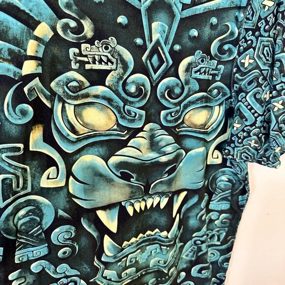 Aztec Allover Print Graphic T shirt Green Black AGMX 4X Viscose Soft Mexico - Picture 6 of 10